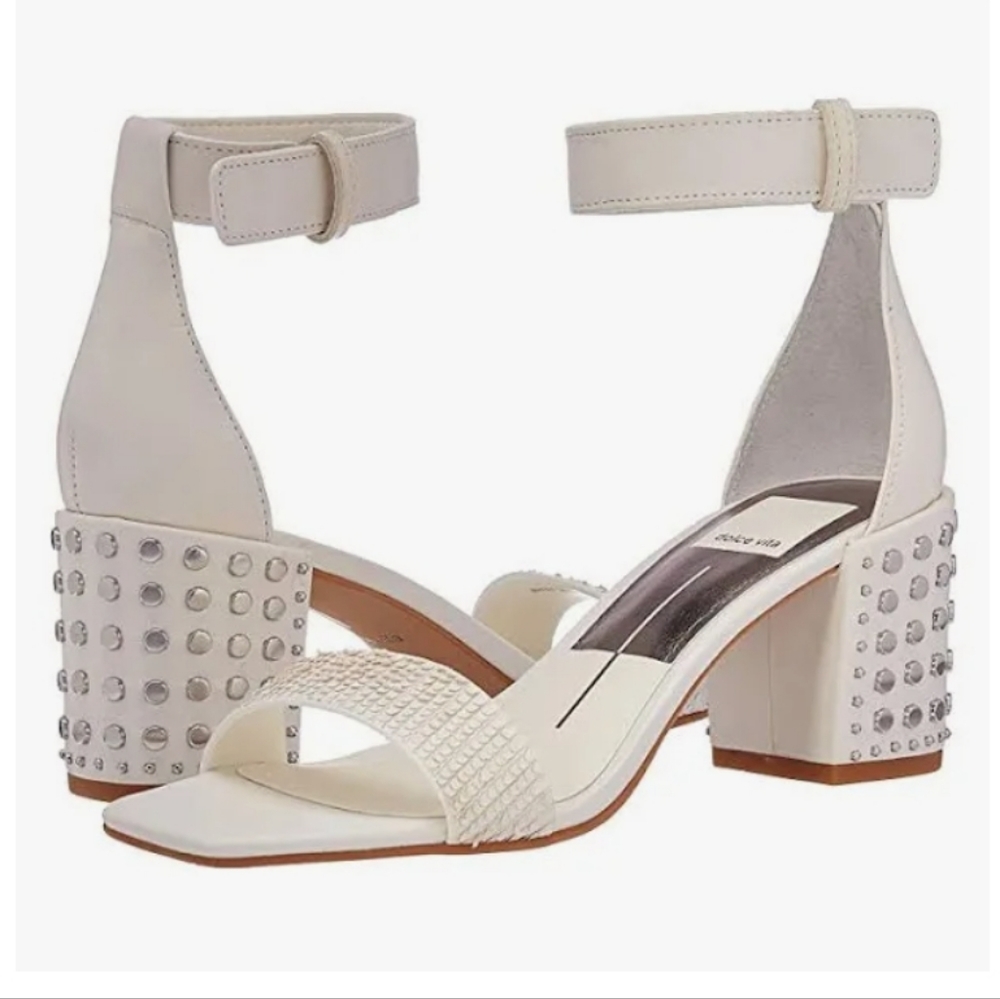 DOLCE VITA DORAH WHITE STUDDED HEELS - Picture 1 of 9